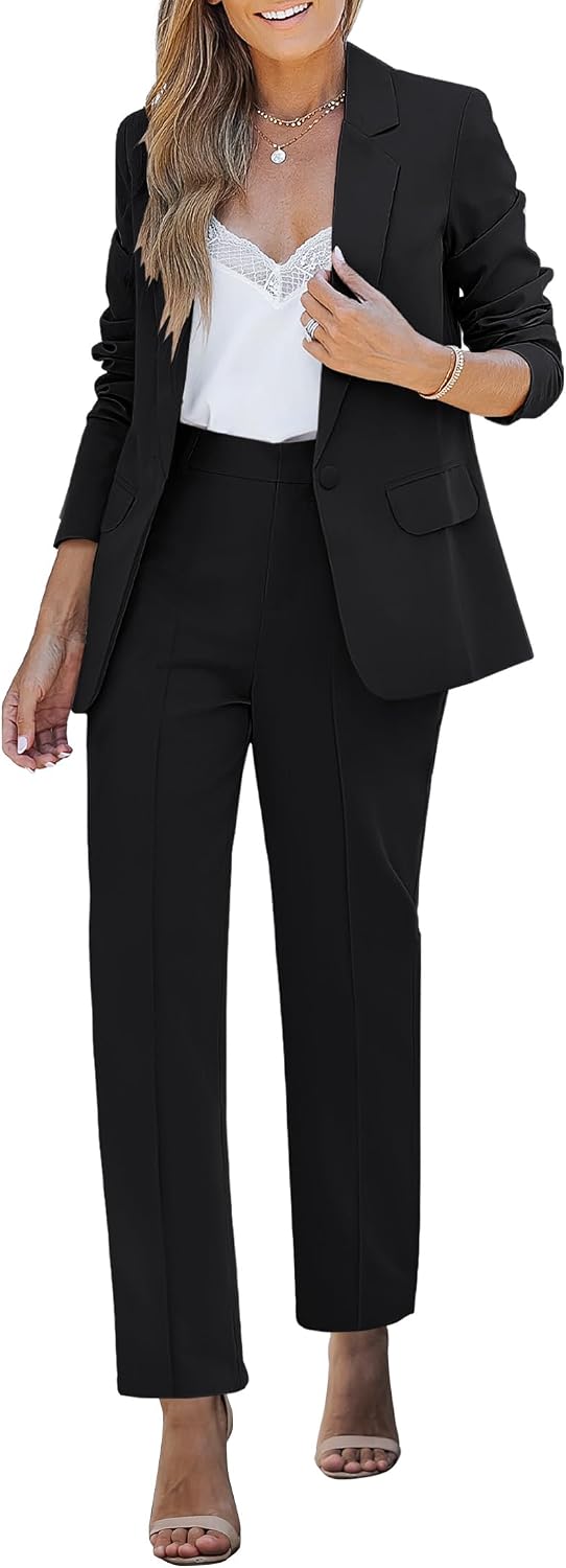 Women's Two Piece Pantsuit Set - Tailored Blazer and Matching Trousers for Professional Office and Dressy Days - Small