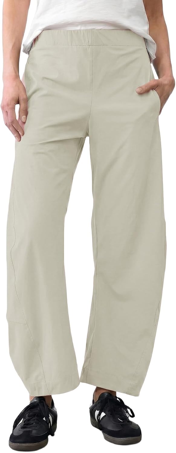 Women's Barrel Leg Ankle Pants - Loose Tapered Crop Trousers with Hidden Elastic Waist and Side Pockets - Small (10)