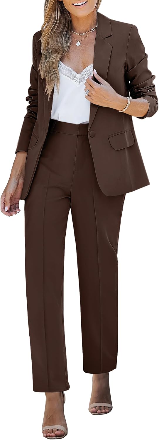Women's Two Piece Pantsuit Set - Tailored Blazer and Matching Trousers for Professional Office and Dressy Days - Small