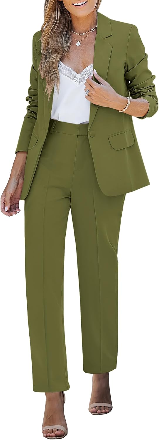 Women's Two Piece Pantsuit Set - Tailored Blazer and Matching Trousers for Professional Office and Dressy Days - Small (