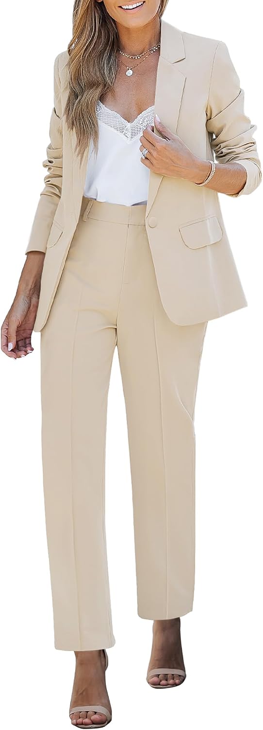Women's Two Piece Pantsuit Set - Tailored Blazer and Matching Trousers for Professional Office and Dressy Days - Small