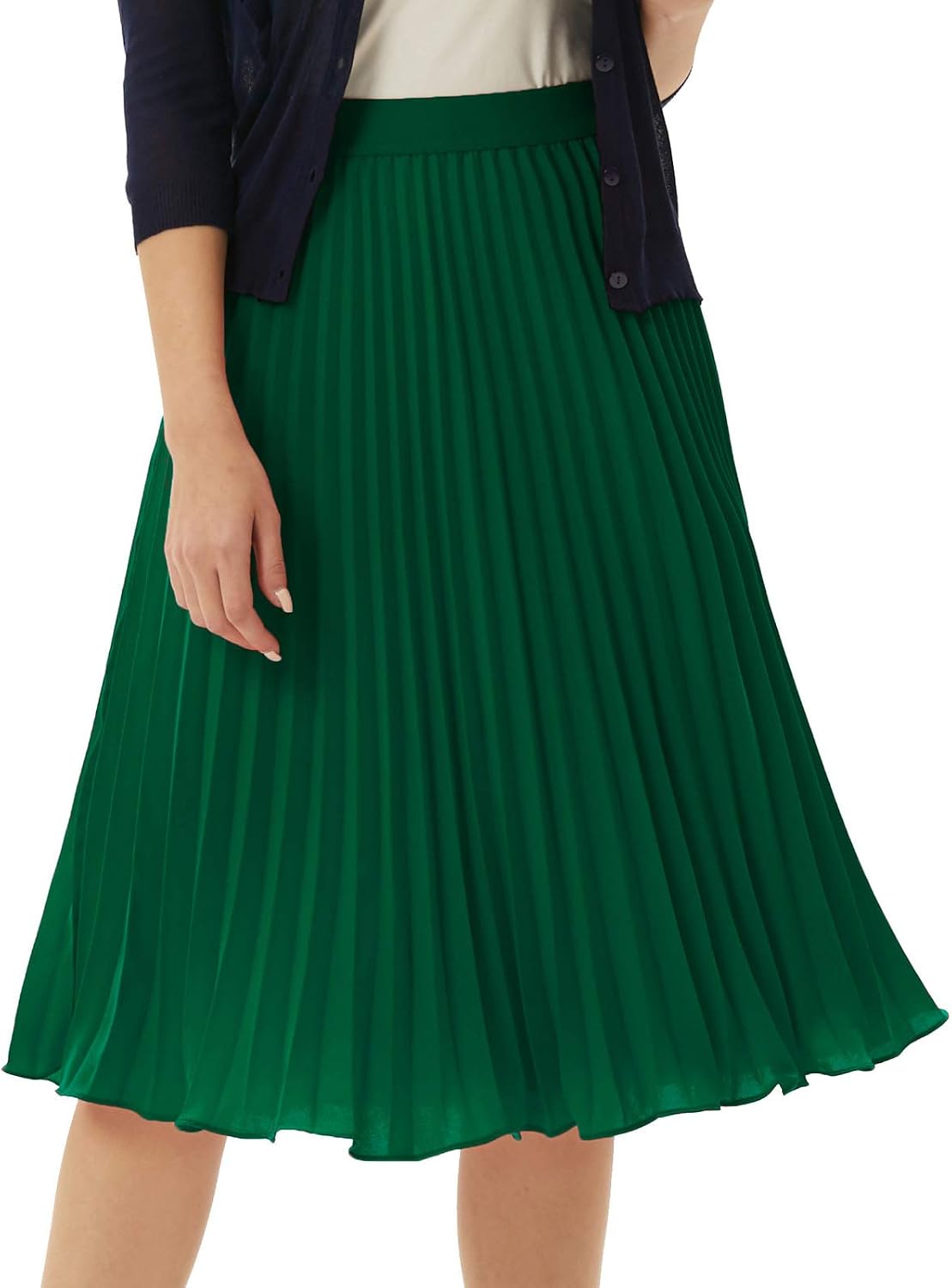 Women's Pleated Chiffon Midi Skirt - A-Line Flowy Swing Skirt with High Elastic Waist for Work and Party Wear - Small (1