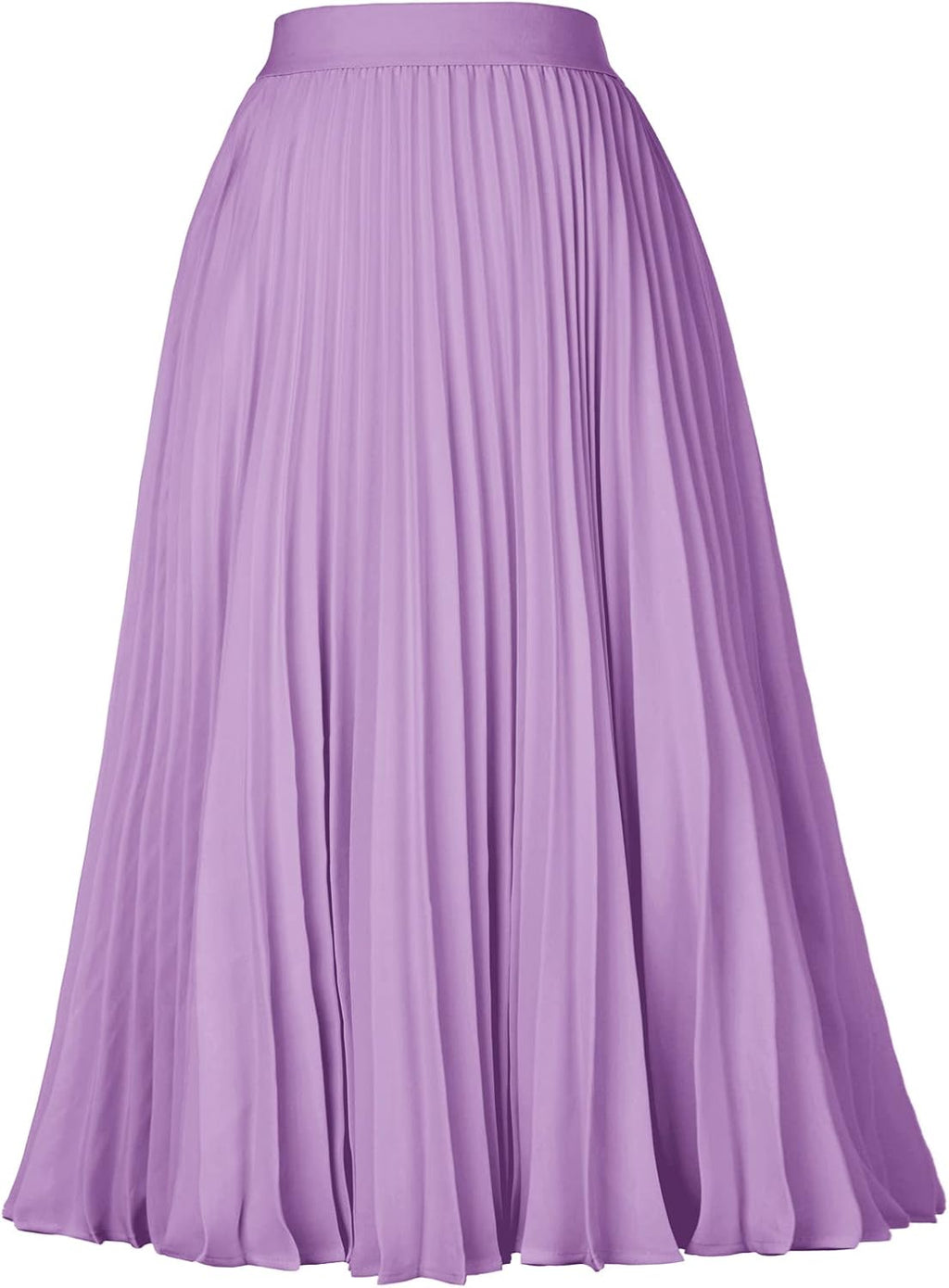 Women's Pleated Chiffon Midi Skirt - A-Line Flowy Swing Skirt with High Elastic Waist for Work and Party Wear - Large