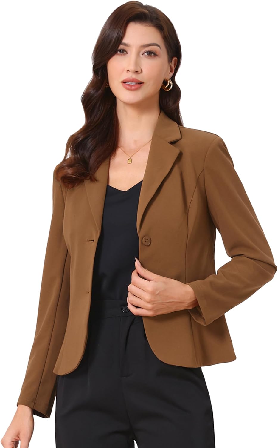 Women's Stretch Work Blazer - Lapel Collar Suit Jacket with Long Sleeves for Office Meetings and Daily Wear - Medium