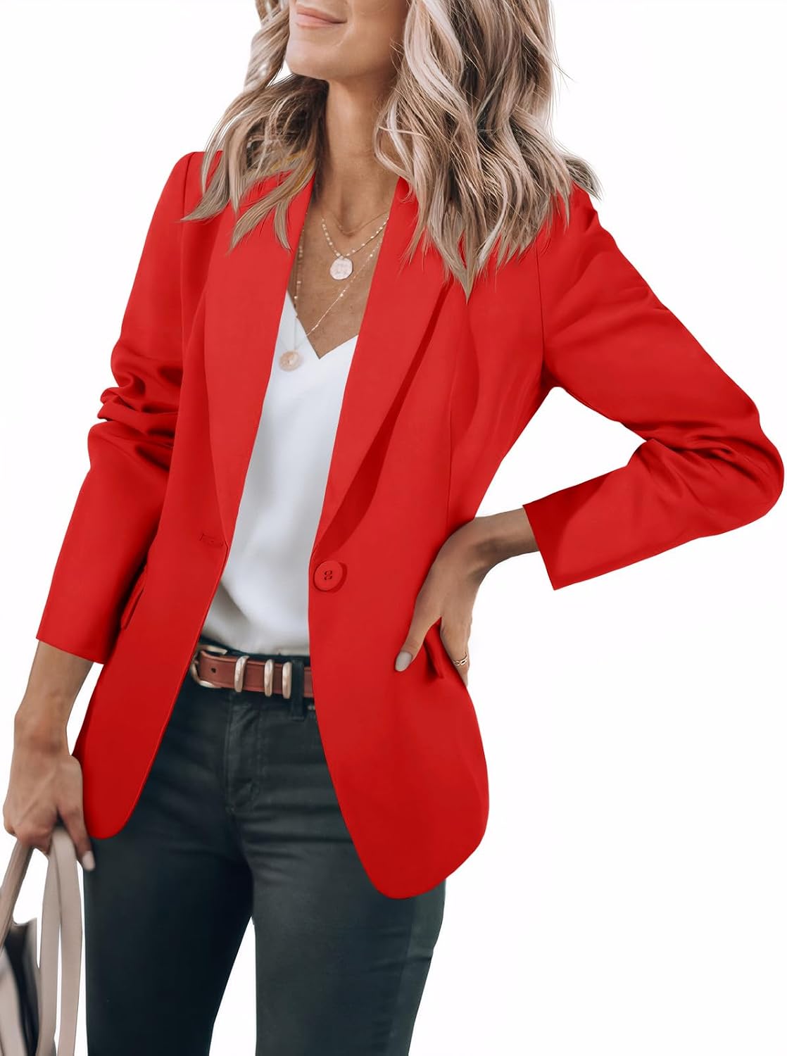 Women's Open Front Blazer - Notch Lapel Suit Jacket with Long Sleeves and Side Pockets for Work and Fall Layering - Smal