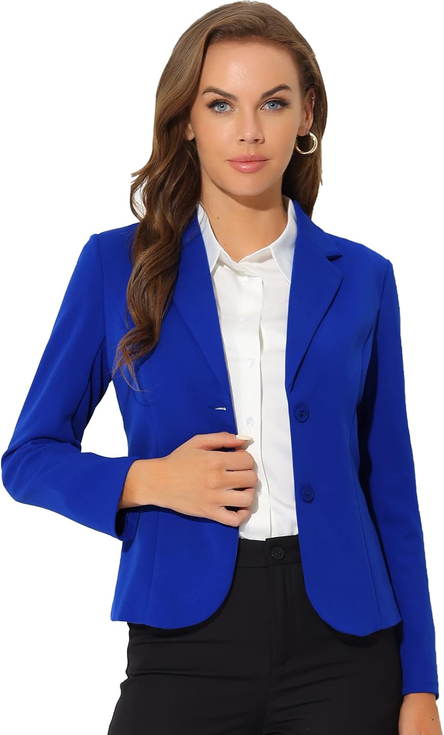 Women's Stretch Work Blazer - Lapel Collar Suit Jacket with Long Sleeves for Office Meetings and Daily Wear - Small (12)