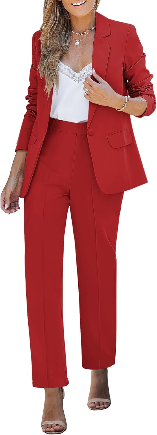 Women's Two Piece Pantsuit Set - Tailored Blazer and Matching Trousers for Professional Office and Dressy Days - Small