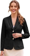 Women's Shawl Lapel Blazer - Button Down Suit Jacket with Long Sleeves and Side Pockets for Formal Office Wear - Small
