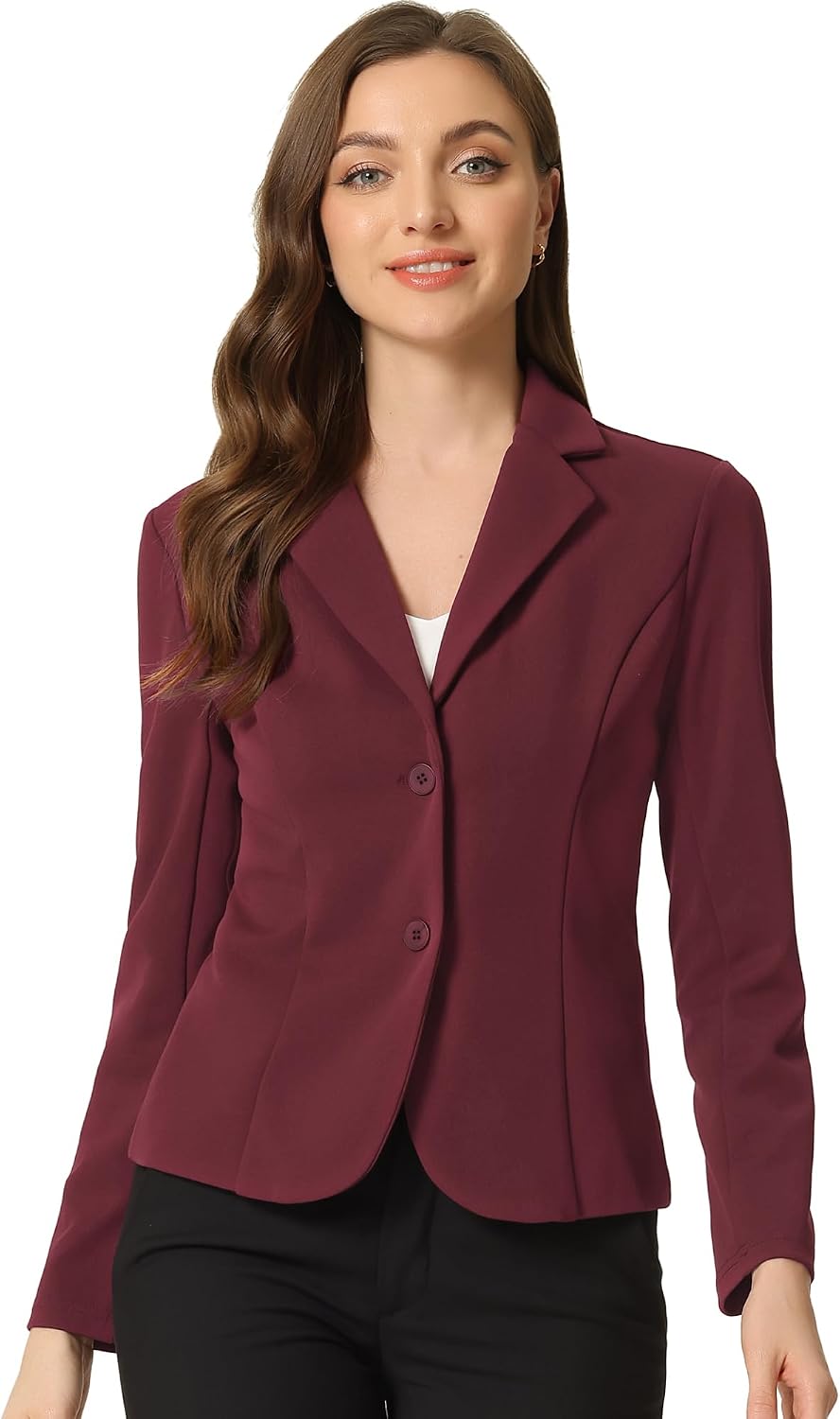 Women's Stretch Work Blazer - Lapel Collar Suit Jacket with Long Sleeves for Office Meetings and Daily Wear - Large