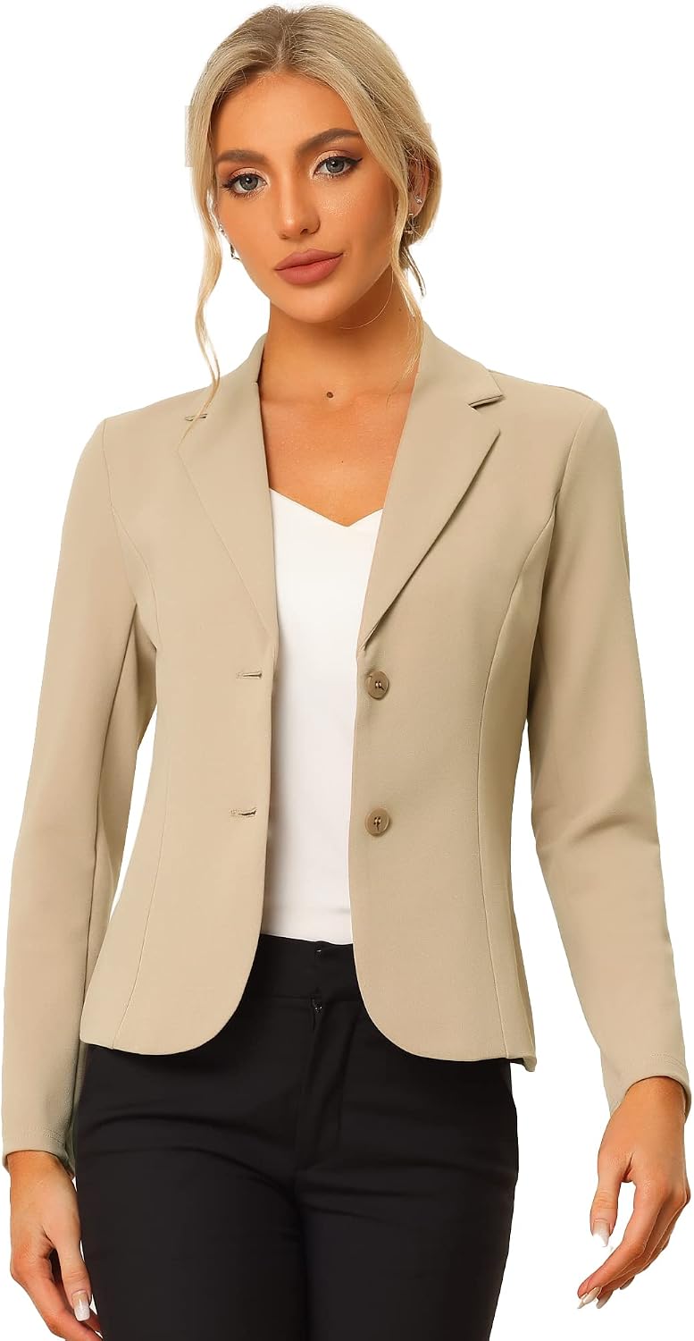 Women's Stretch Work Blazer - Lapel Collar Suit Jacket with Long Sleeves for Office Meetings and Daily Wear - Small (14)