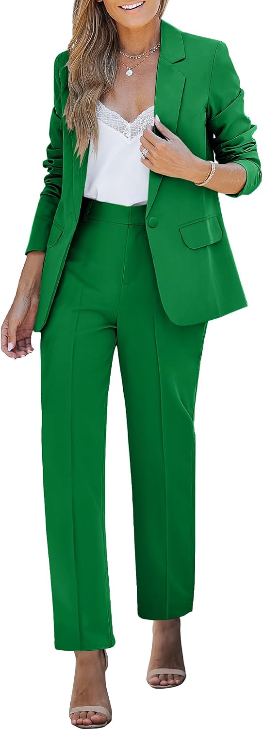 Women's Two Piece Pantsuit Set - Tailored Blazer and Matching Trousers for Professional Office and Dressy Days - Small