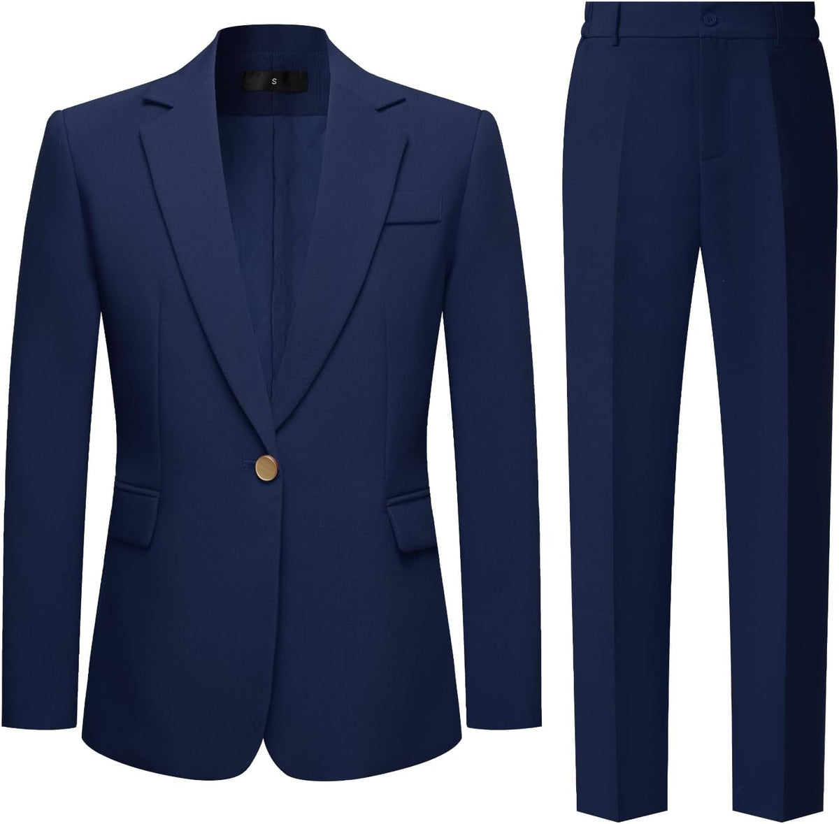 Women's Two Piece Pant Suit - One Button Notched Collar Blazer with Elastic Waist Trousers for Office Work - Small