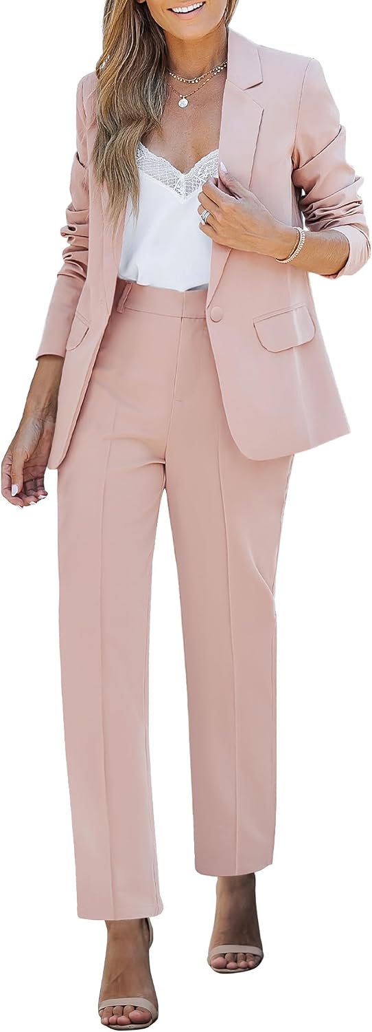 Women's Two Piece Pantsuit Set - Tailored Blazer and Matching Trousers for Professional Office and Dressy Days - Small (