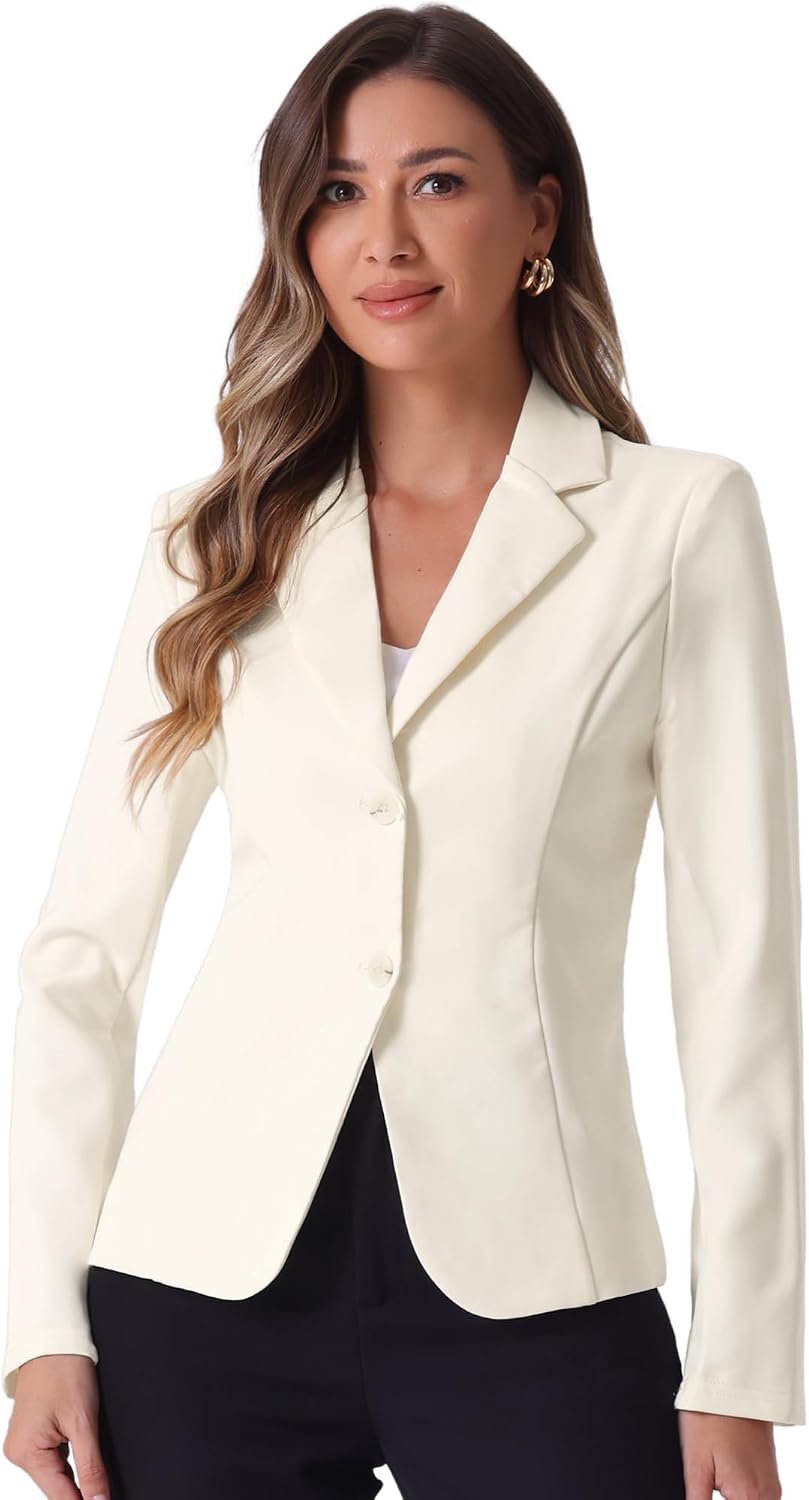 Women's Stretch Work Blazer - Lapel Collar Suit Jacket with Long Sleeves for Office Meetings and Daily Wear - Small