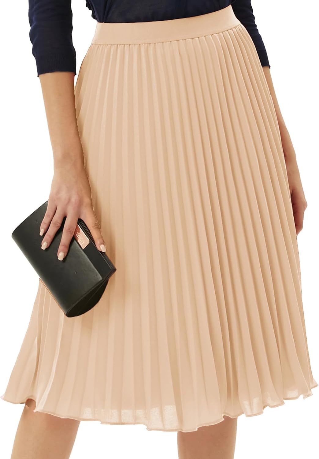 Women's Pleated Chiffon Midi Skirt - A-Line Flowy Swing Skirt with High Elastic Waist for Work and Party Wear - Large (3