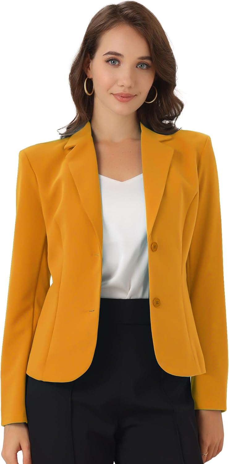 Women's Stretch Work Blazer - Lapel Collar Suit Jacket with Long Sleeves for Office Meetings and Daily Wear - Large