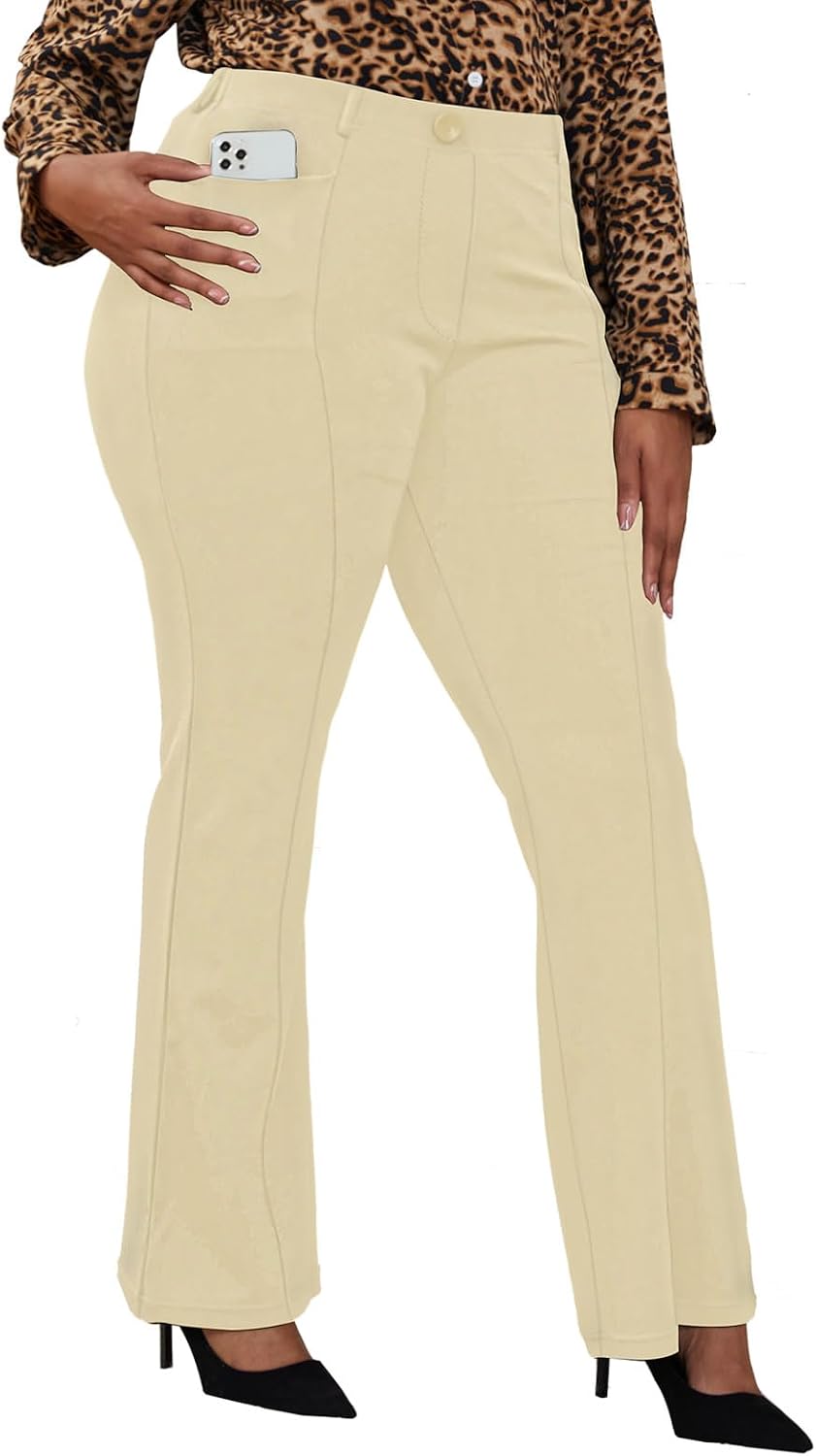 Women's Plus Size Pull On Dress Pants - Wrinkle Free Stretch Office Trousers in Petite, Regular and Long Fits - Long (13