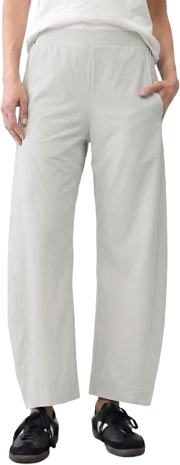 Women's Barrel Leg Ankle Pants - Loose Tapered Crop Trousers with Hidden Elastic Waist and Side Pockets - Small