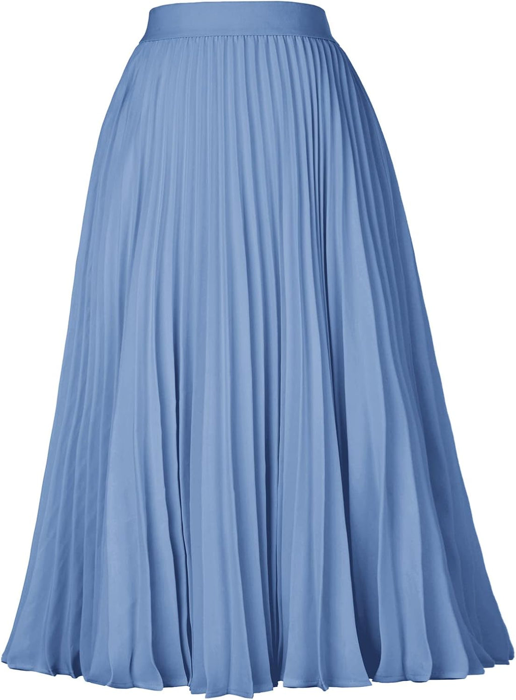 Women's Pleated Chiffon Midi Skirt - A-Line Flowy Swing Skirt with High Elastic Waist for Work and Party Wear - Small
