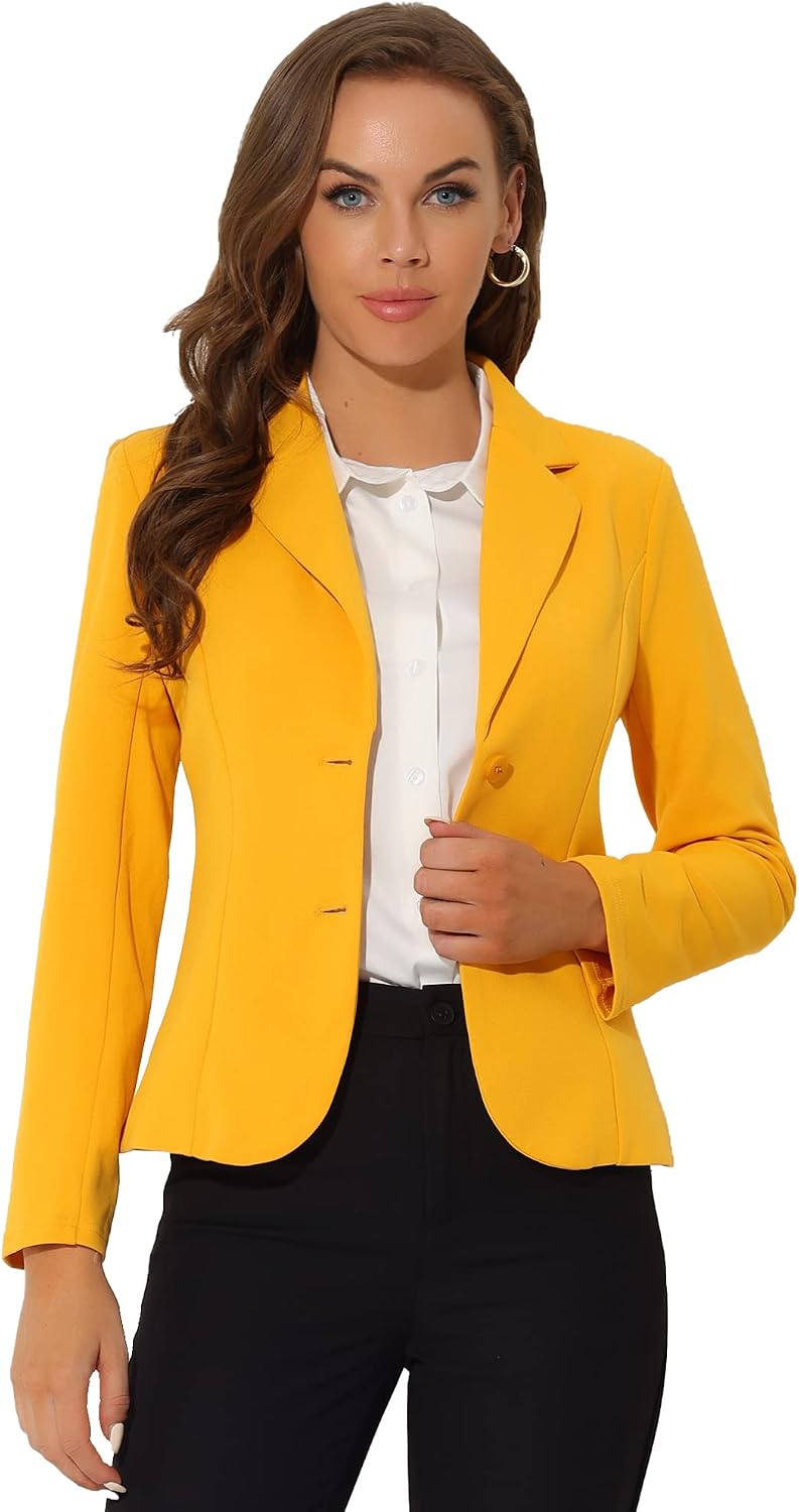 Women's Stretch Work Blazer - Lapel Collar Suit Jacket with Long Sleeves for Office Meetings and Daily Wear - Large (31)