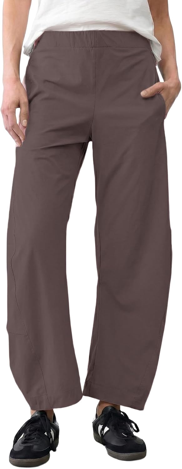 Women's Barrel Leg Ankle Pants - Loose Tapered Crop Trousers with Hidden Elastic Waist and Side Pockets - Small (13)