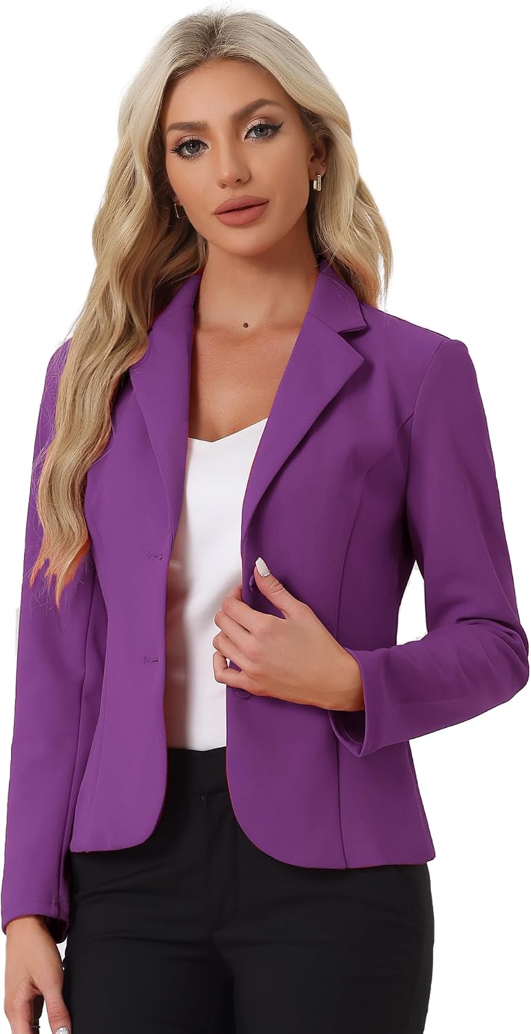 Women's Stretch Work Blazer - Lapel Collar Suit Jacket with Long Sleeves for Office Meetings and Daily Wear - Large (30)