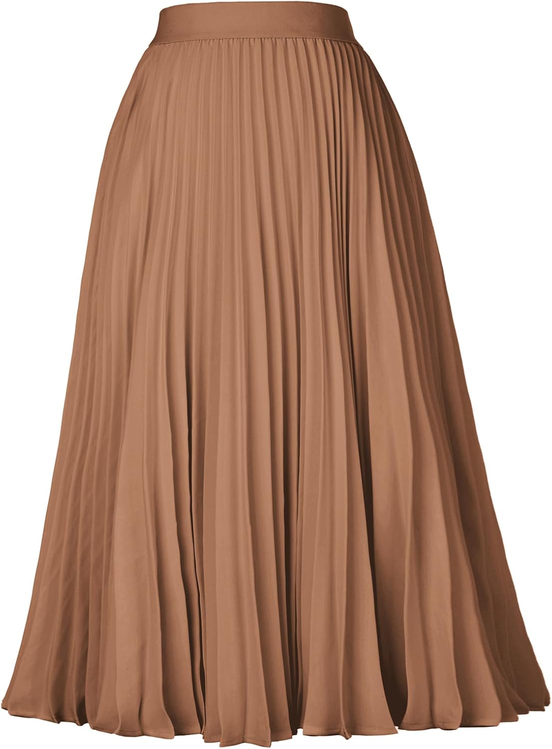 Women's Pleated Chiffon Midi Skirt - A-Line Flowy Swing Skirt with High Elastic Waist for Work and Party Wear - Small
