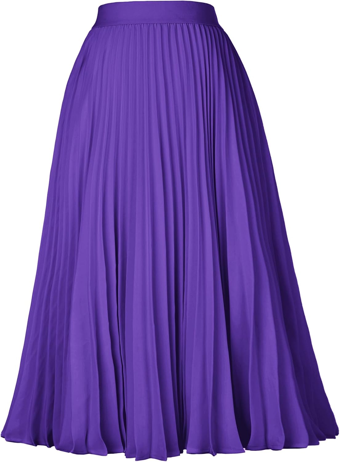Women's Pleated Chiffon Midi Skirt - A-Line Flowy Swing Skirt with High Elastic Waist for Work and Party Wear - Small (1