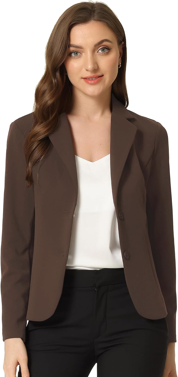 Women's Stretch Work Blazer - Lapel Collar Suit Jacket with Long Sleeves for Office Meetings and Daily Wear - Large
