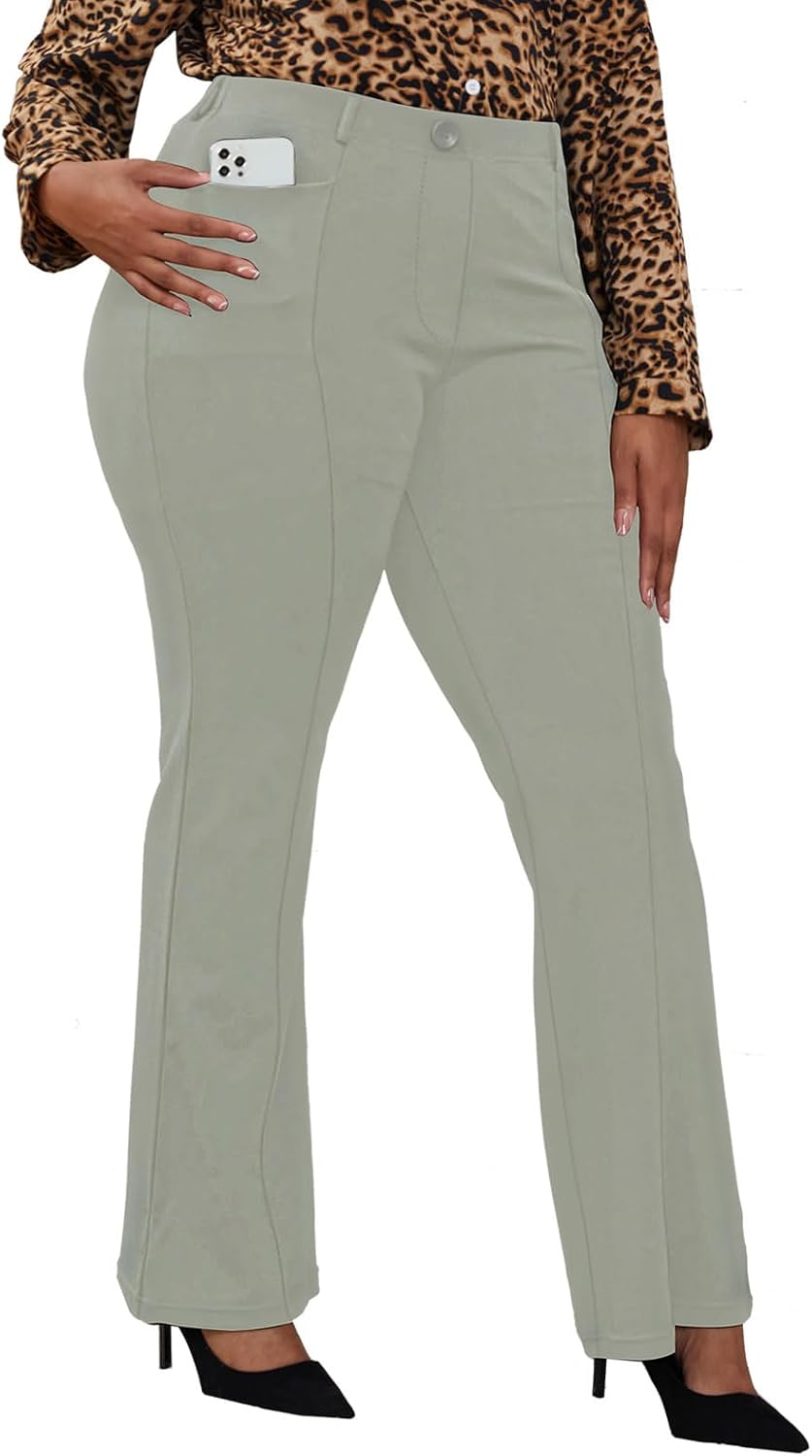 Women's Plus Size Pull On Dress Pants - Wrinkle Free Stretch Office Trousers in Petite, Regular and Long Fits - Long (3)