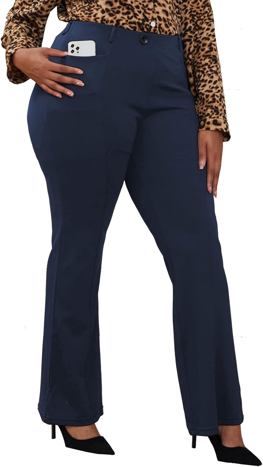 Women's Plus Size Pull On Dress Pants - Wrinkle Free Stretch Office Trousers in Petite, Regular and Long Fits - Long (2)