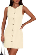 Women's A-Line Cocktail Work Dress - Sleeveless Button Down Mini with Semi Formal Styling for Office and Dinner - Medium