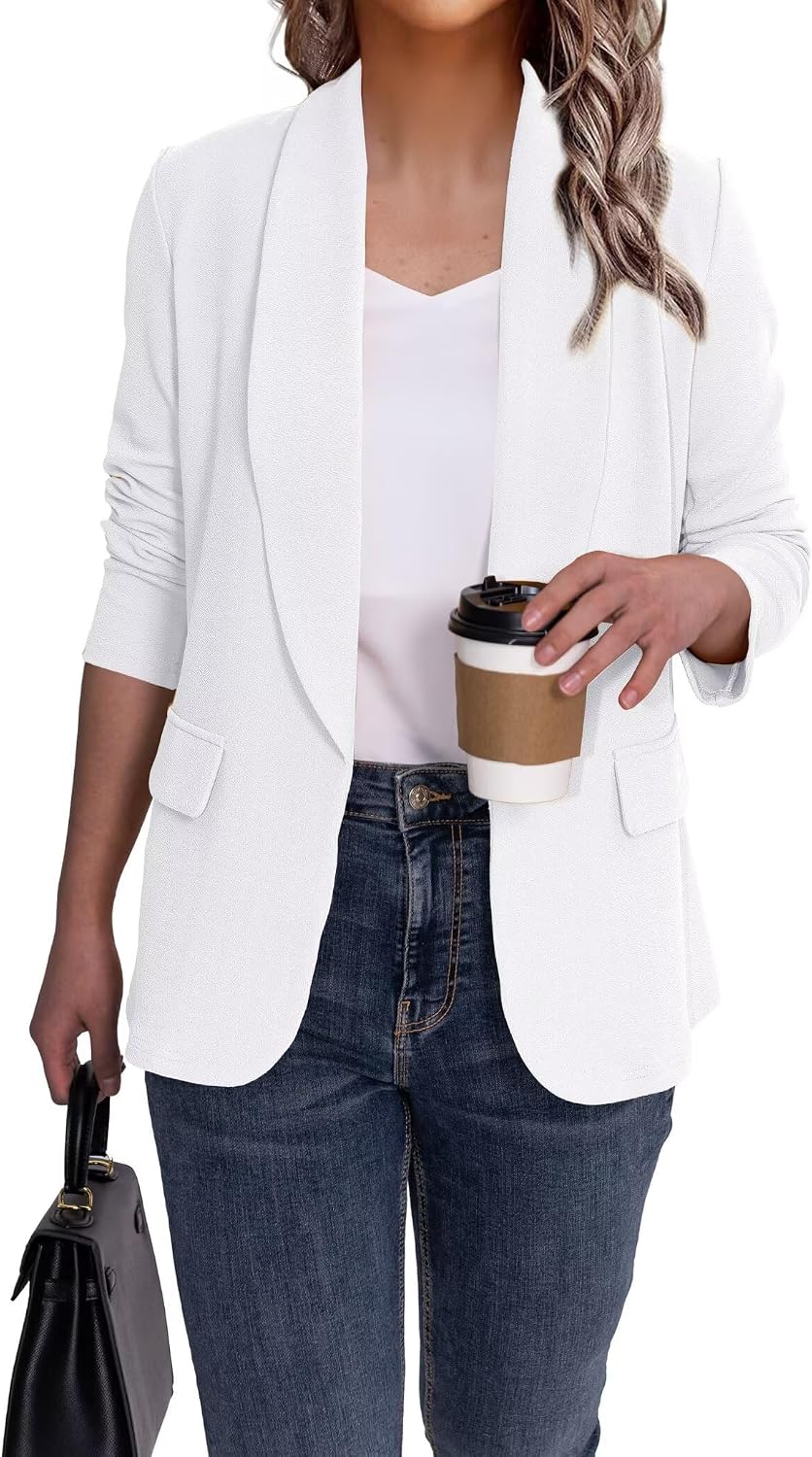 Women's Classic Lapel Blazer - Open Front Work Suit Jacket with Long Sleeves for Meetings and Business Casual - Small