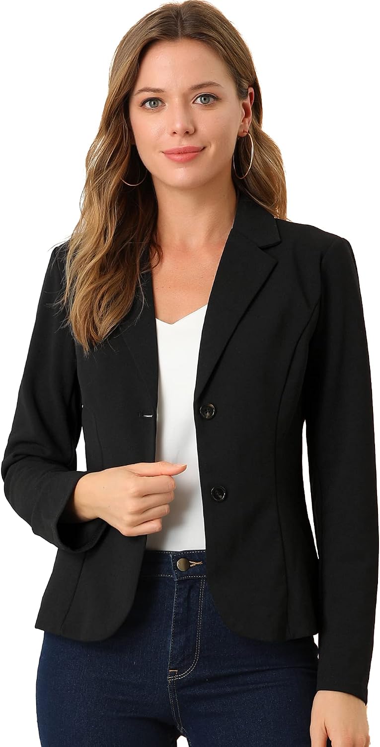 Women's Stretch Work Blazer - Lapel Collar Suit Jacket with Long Sleeves for Office Meetings and Daily Wear - Small