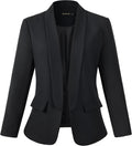 Women's Open Front Blazer Jacket - Casual Long Sleeve Suit Jacket with No Button Closure for Everyday Layering - Small