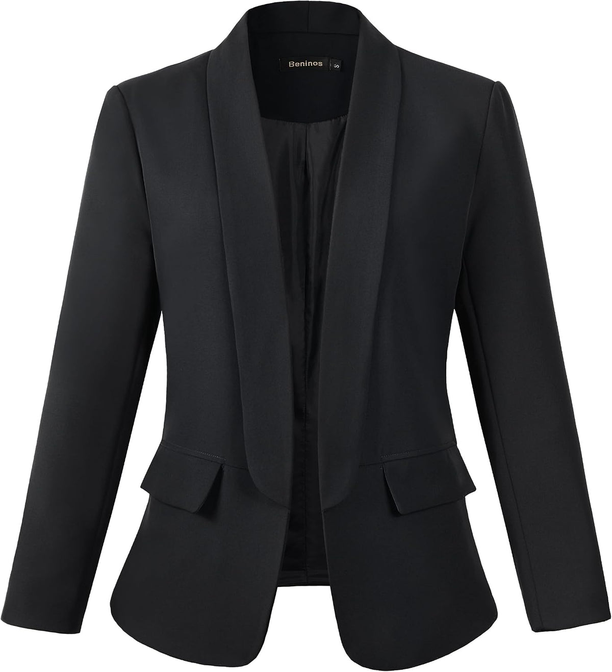 Women's Open Front Blazer Jacket - Casual Long Sleeve Suit Jacket with No Button Closure for Everyday Layering - Small