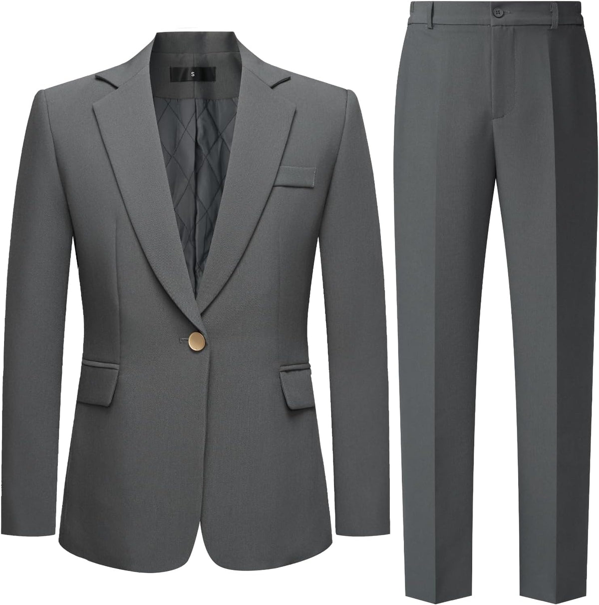 Women's Two Piece Pant Suit - One Button Notched Collar Blazer with Elastic Waist Trousers for Office Work - Small (4)