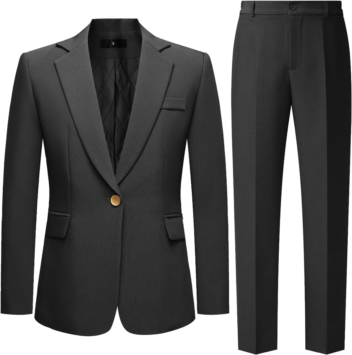 Women's Two Piece Pant Suit - One Button Notched Collar Blazer with Elastic Waist Trousers for Office Work - Small