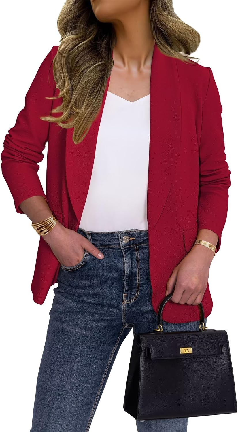 Women's Classic Lapel Blazer - Open Front Work Suit Jacket with Long Sleeves for Meetings and Business Casual - Small