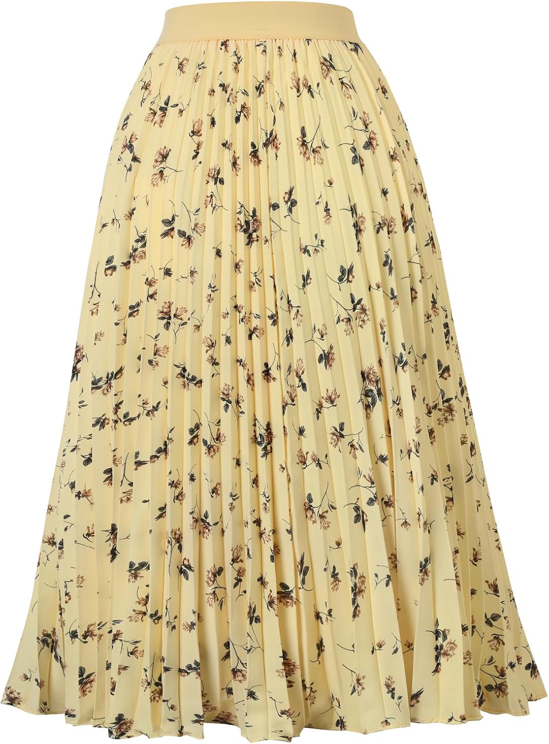 Women's Pleated Chiffon Midi Skirt - A-Line Flowy Swing Skirt with High Elastic Waist for Work and Party Wear - Medium