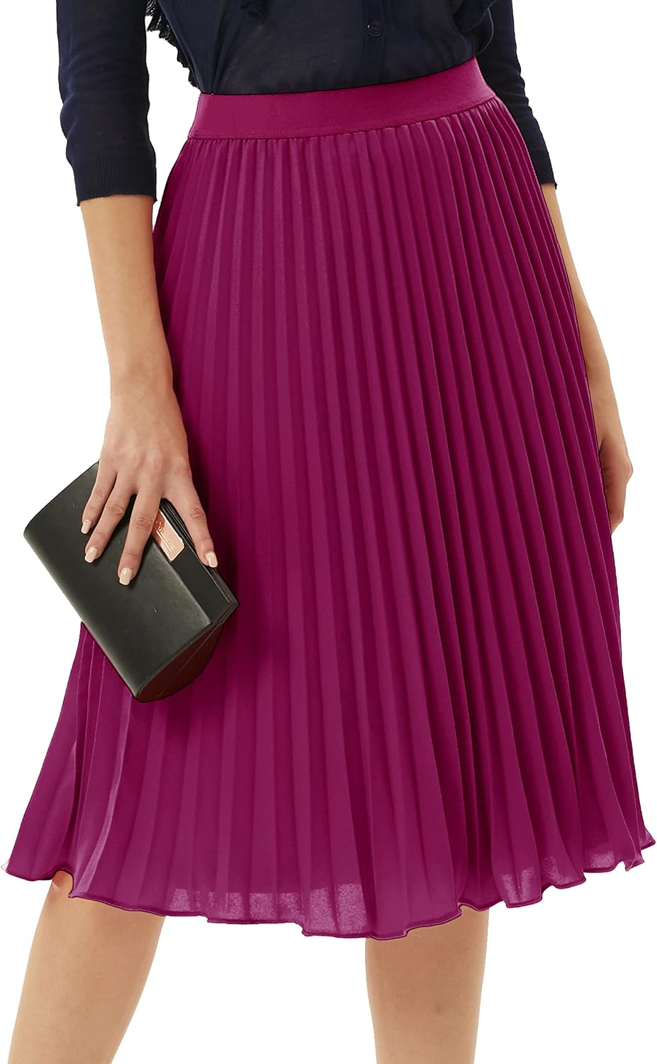 Women's Pleated Chiffon Midi Skirt - A-Line Flowy Swing Skirt with High Elastic Waist for Work and Party Wear - Large (3