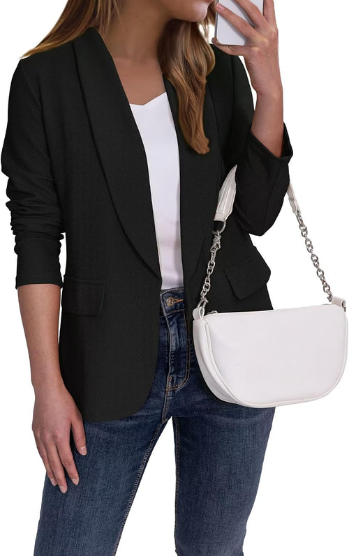 Women's Classic Lapel Blazer - Open Front Work Suit Jacket with Long Sleeves for Meetings and Business Casual - Small