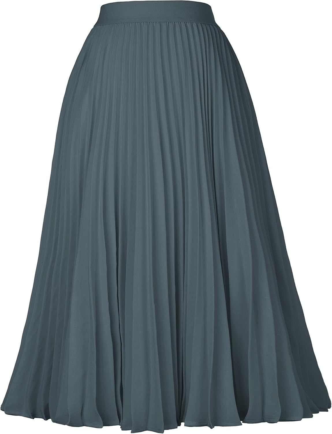 Women's Pleated Chiffon Midi Skirt - A-Line Flowy Swing Skirt with High Elastic Waist for Work and Party Wear - Large (3