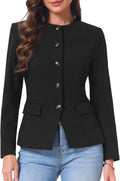 Women's Fitted Collarless Blazer - Button Down Work Suit Jacket with Pockets for Business Casual Office Days - Small