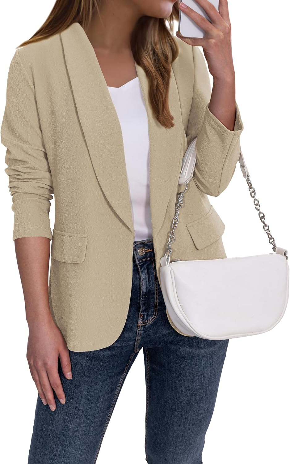 Women's Classic Lapel Blazer - Open Front Work Suit Jacket with Long Sleeves for Meetings and Business Casual - Small
