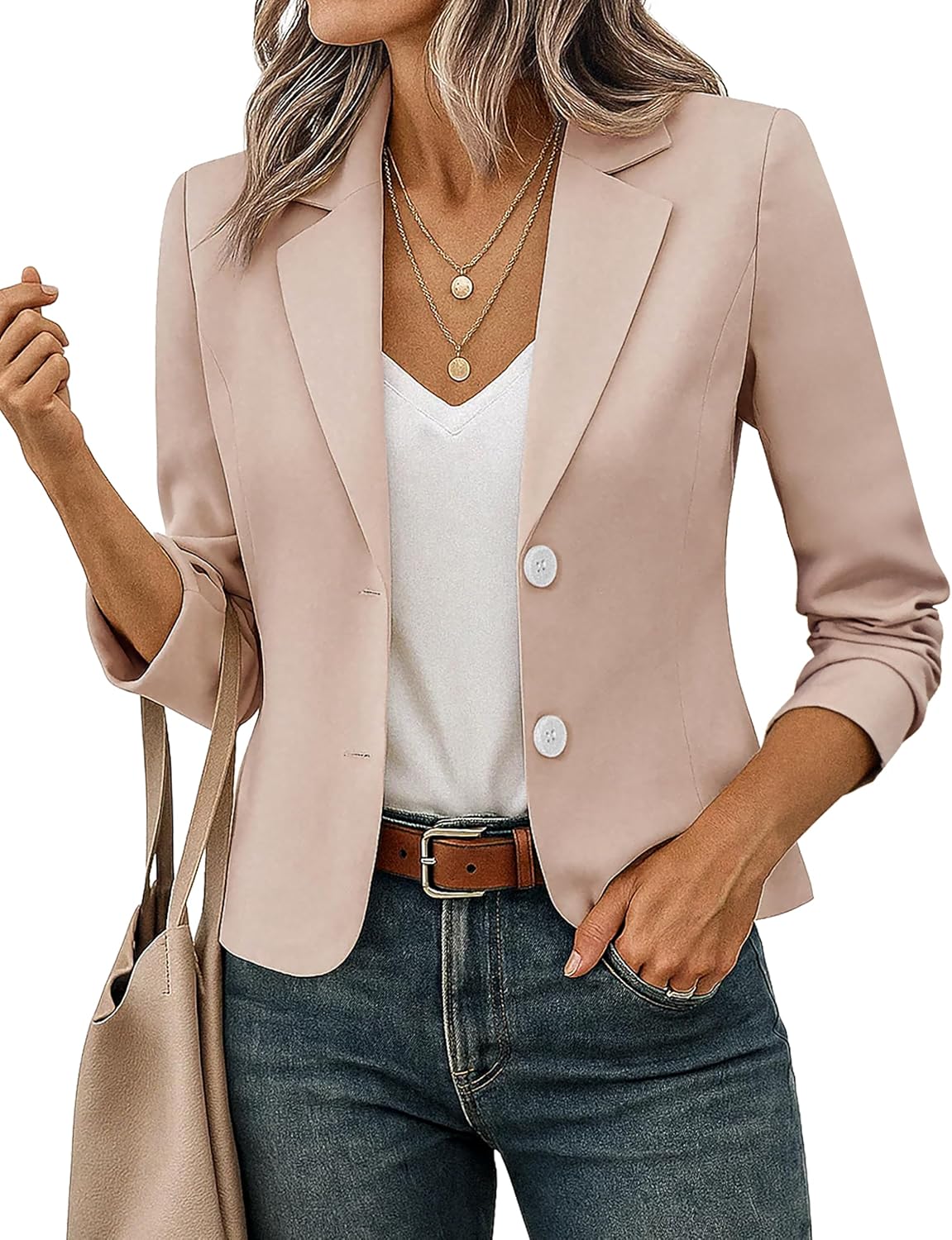 Women's Cropped Blazer Jacket - Lightweight Lined Suit Jacket with Classic Lapel Collar for Office and Casual Wear - Sma