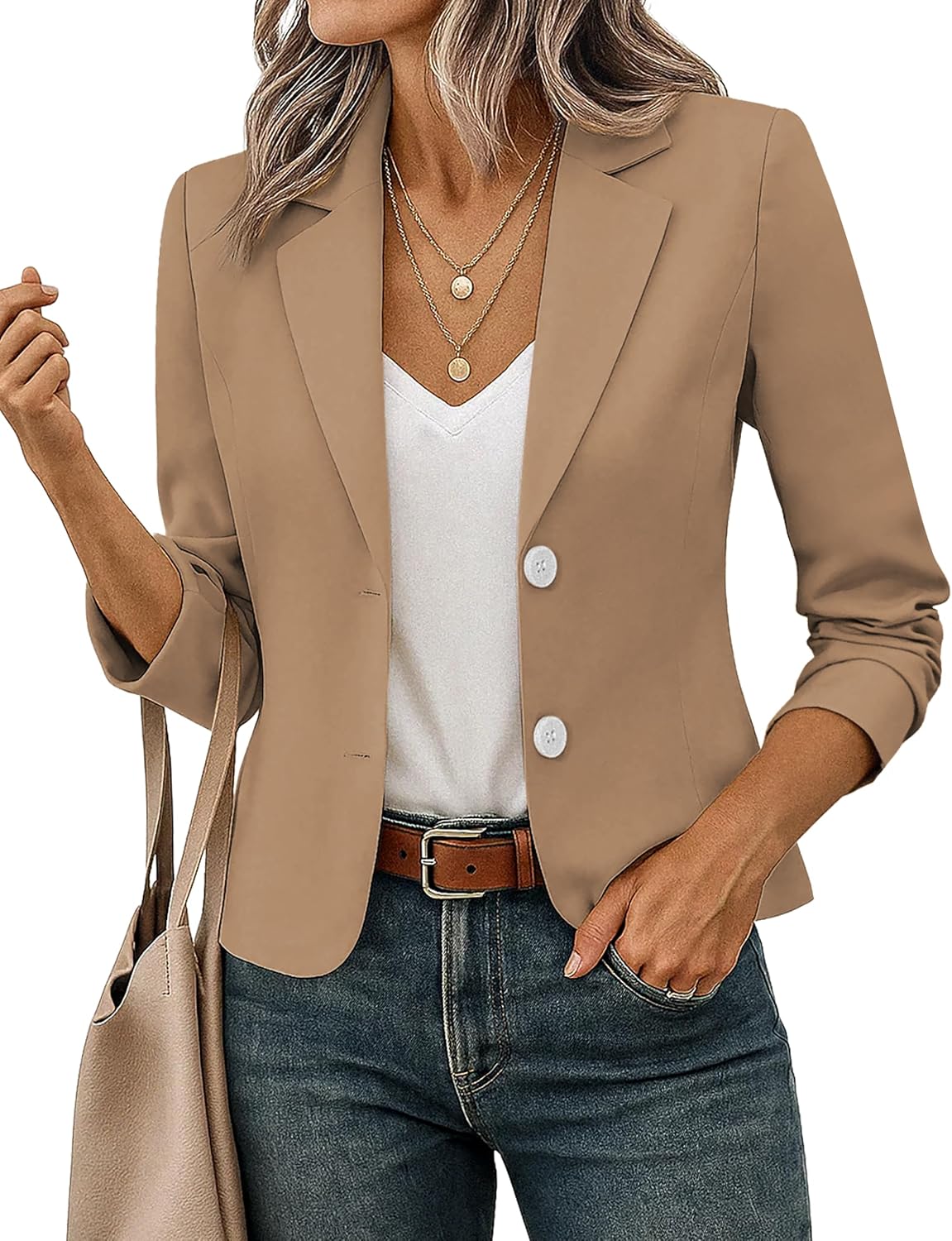 Women's Cropped Blazer Jacket - Lightweight Lined Suit Jacket with Classic Lapel Collar for Office and Casual Wear - Sma