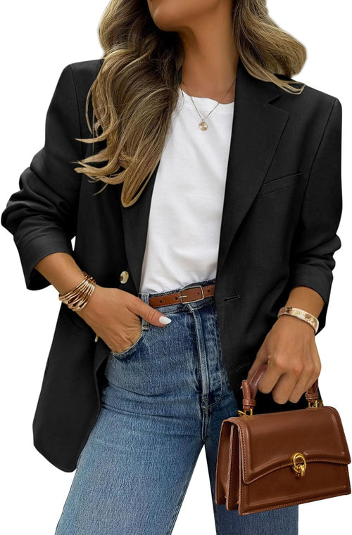 Women's Business Casual Blazer - Notch Lapel Suit Jacket with Button Down Front and Pockets for Office and Fall - Small