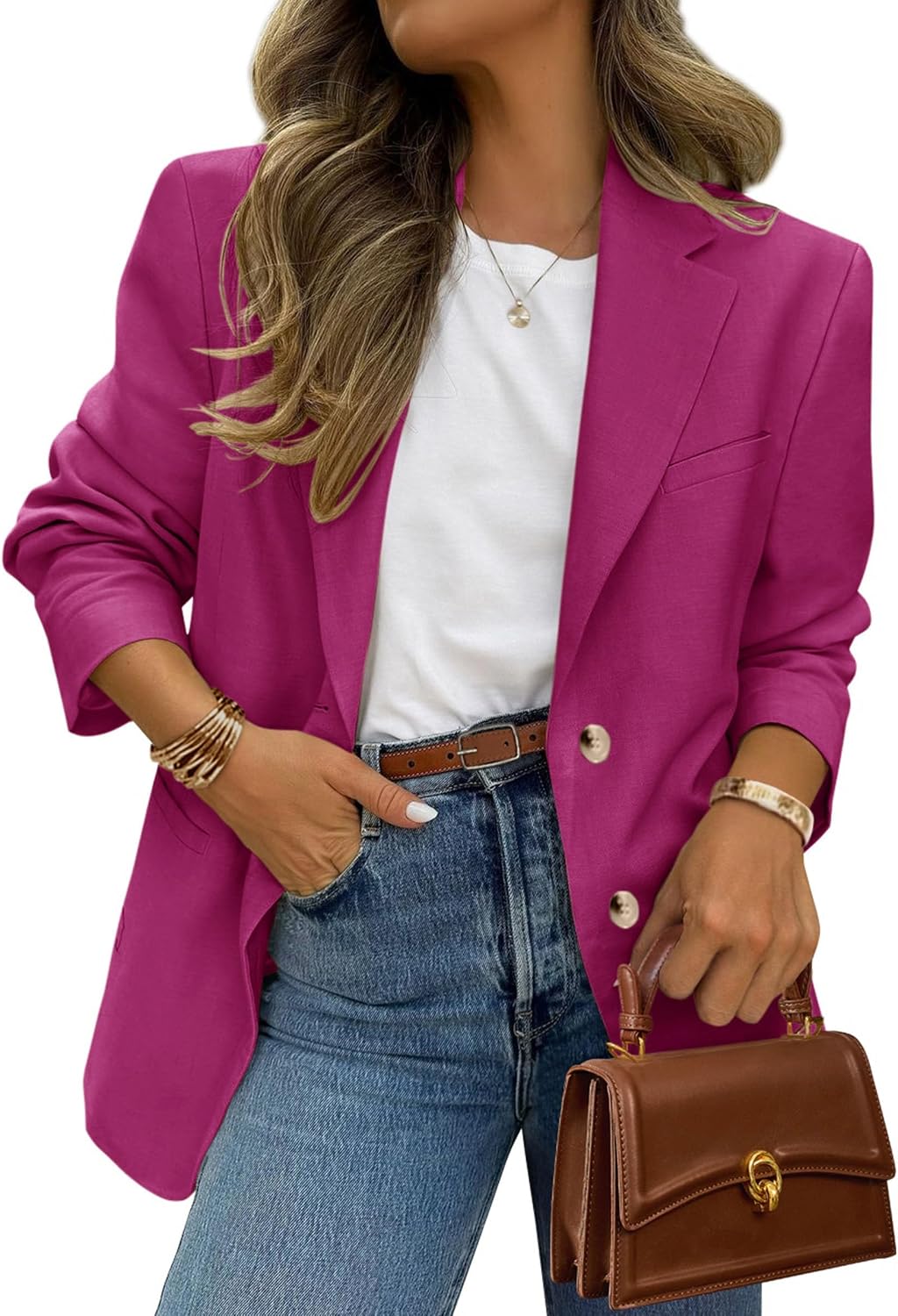 Women's Business Casual Blazer - Notch Lapel Suit Jacket with Button Down Front and Pockets for Office and Fall - Small