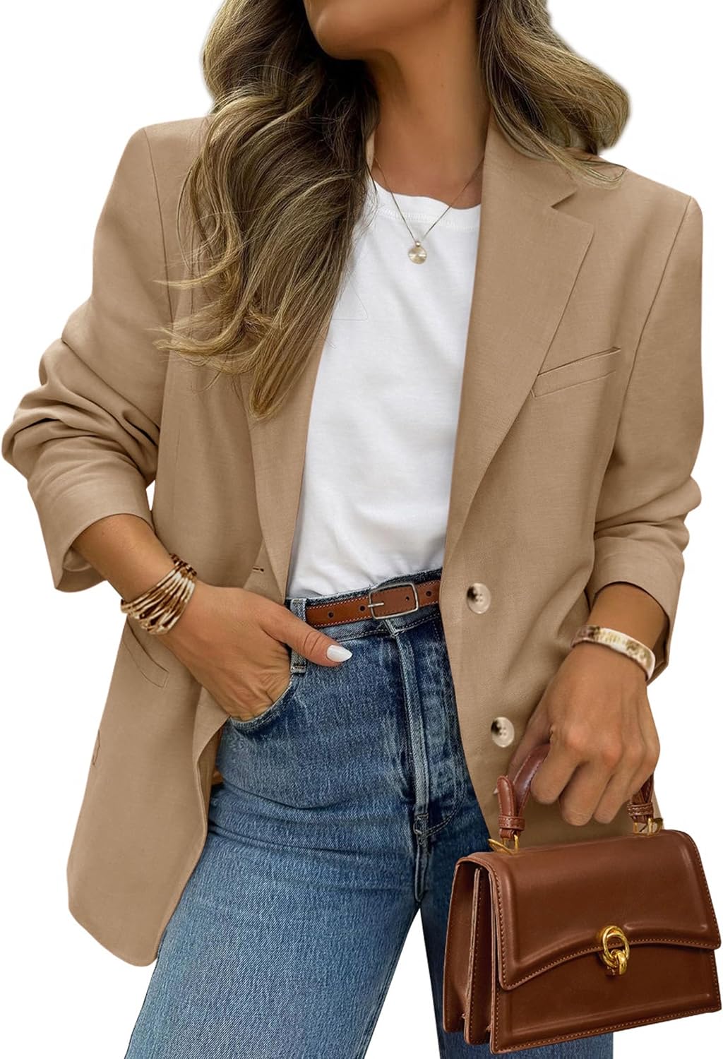 Women's Business Casual Blazer - Notch Lapel Suit Jacket with Button Down Front and Pockets for Office and Fall - Small